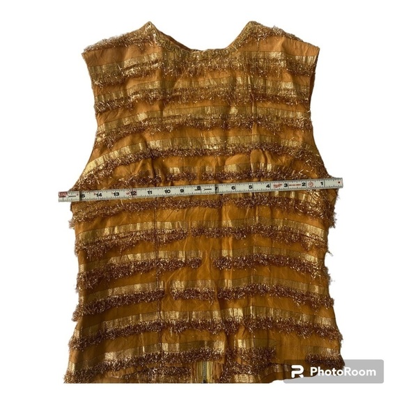 Y2K Fun Gold Fringe High Neck Top With Zipper Back. - Picture 4 of 13